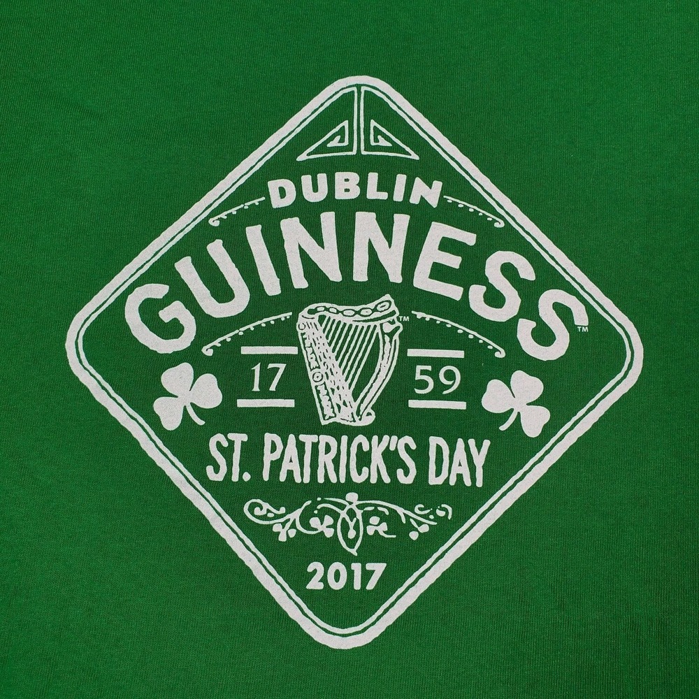 GUINNESS 2017 Dublin St. Patricks Day Green Promo T-Shirt Men Large 100% Cotton